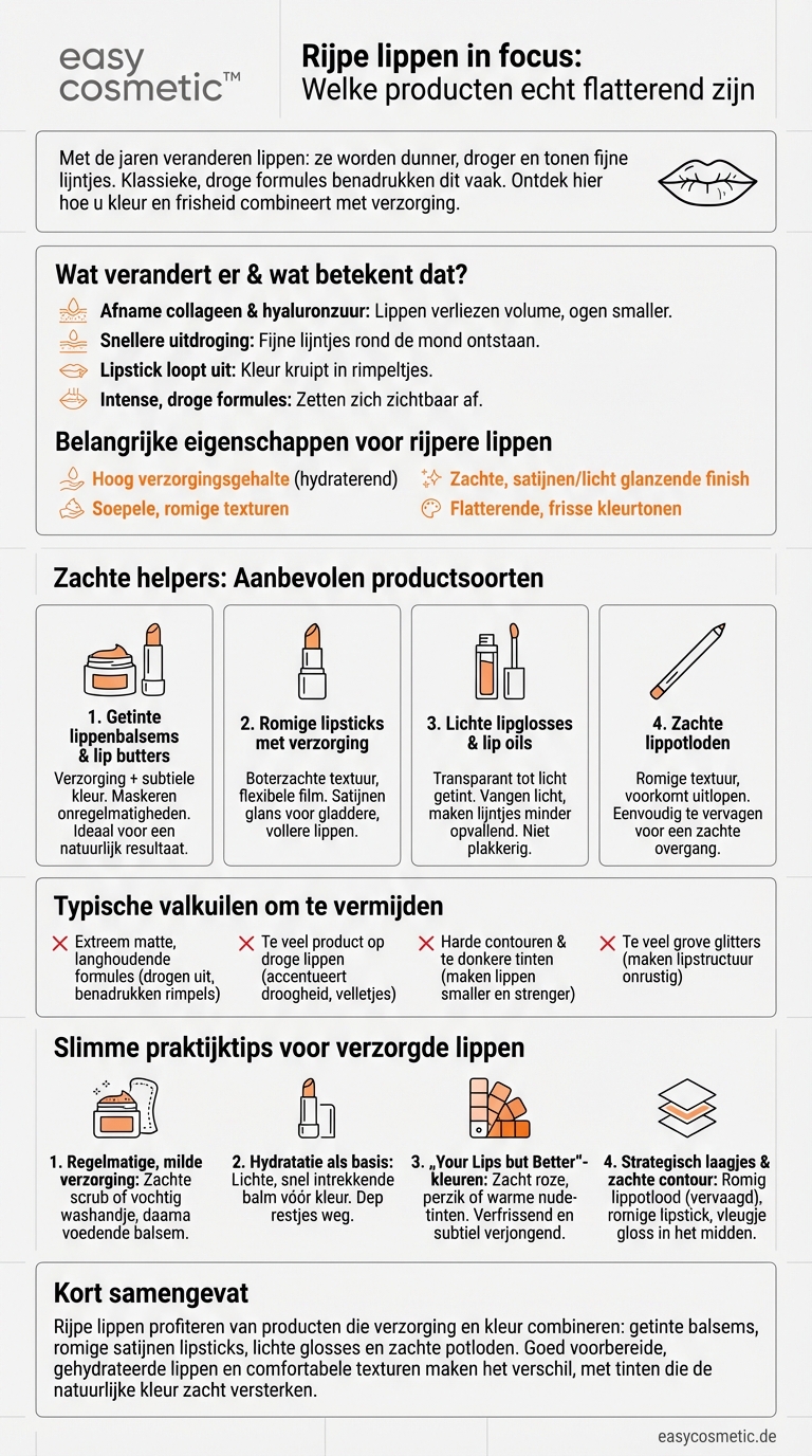 Welke lipproducten zijn bijzonder aan te raden voor rijpere lippen met lijntjes?