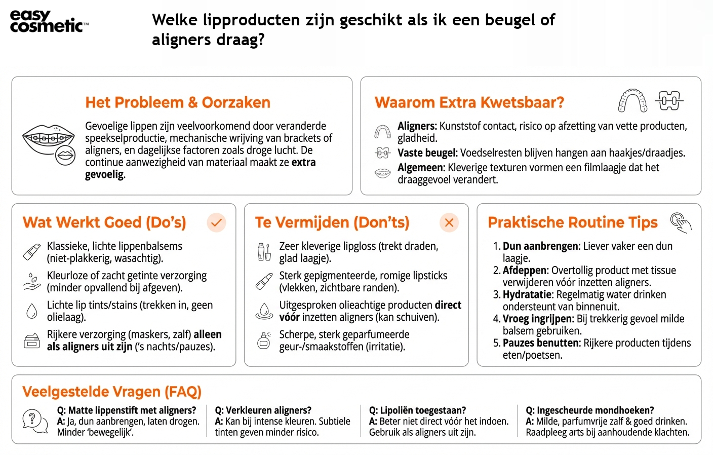 Welke lipproducten zijn geschikt als ik een beugel of aligners draag?