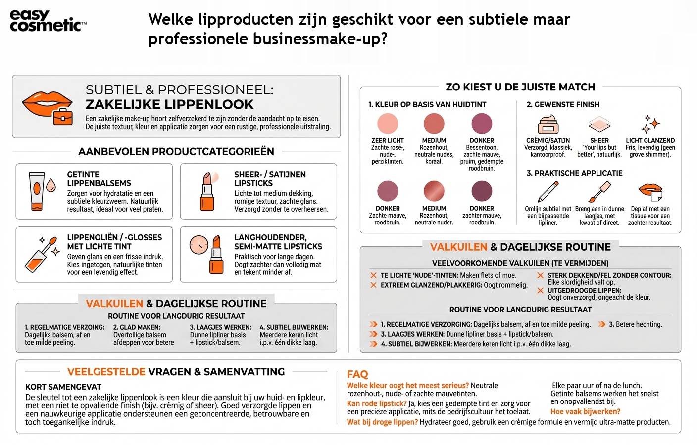 Welke lipproducten zijn geschikt voor een subtiele maar professionele businessmake-up?