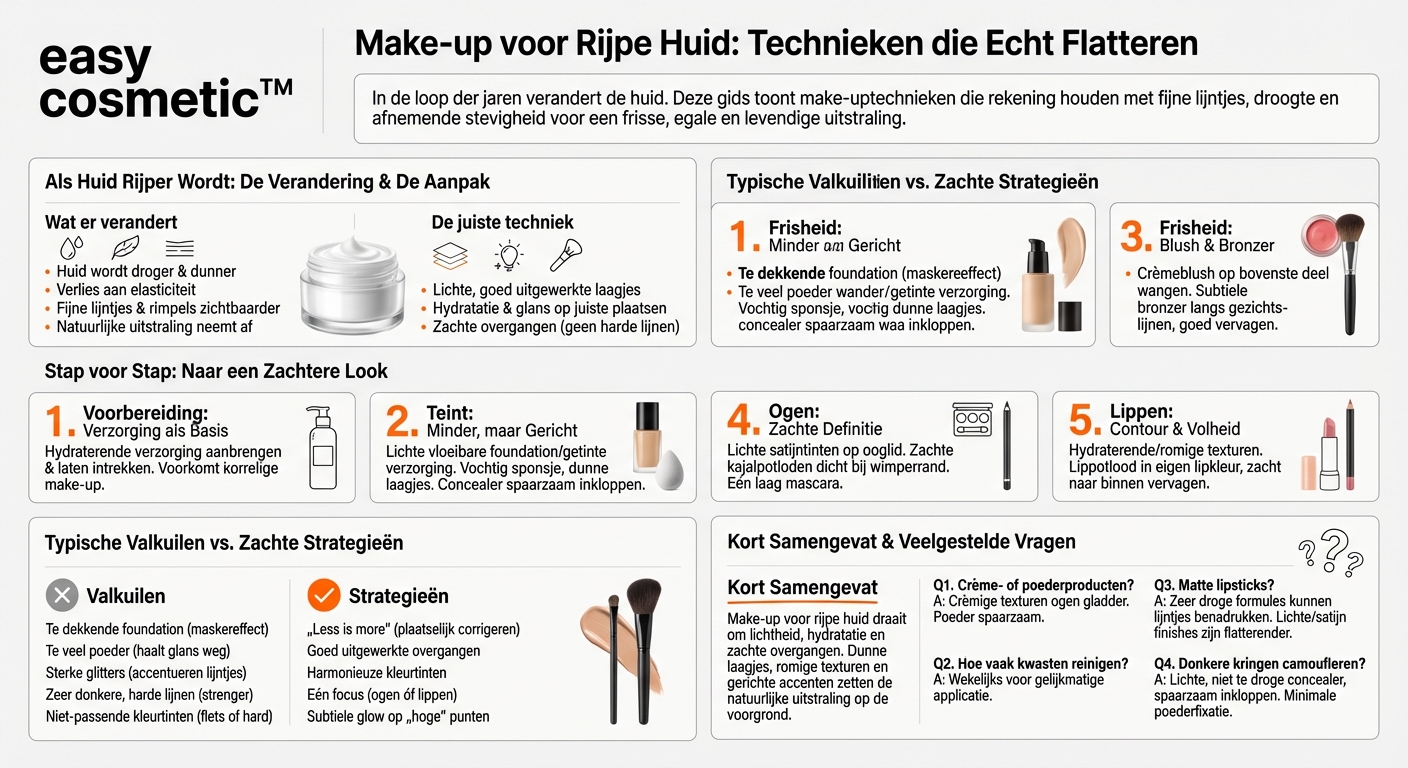 Welke make-uptechnieken zijn vooral geschikt voor een rijpere huid?