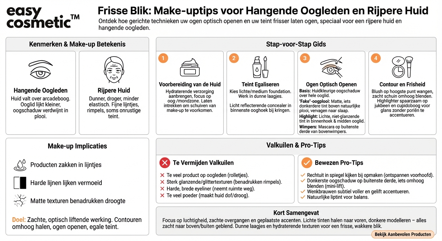 Welke make-uptrucs helpen bij hangende oogleden of rijpere huid?