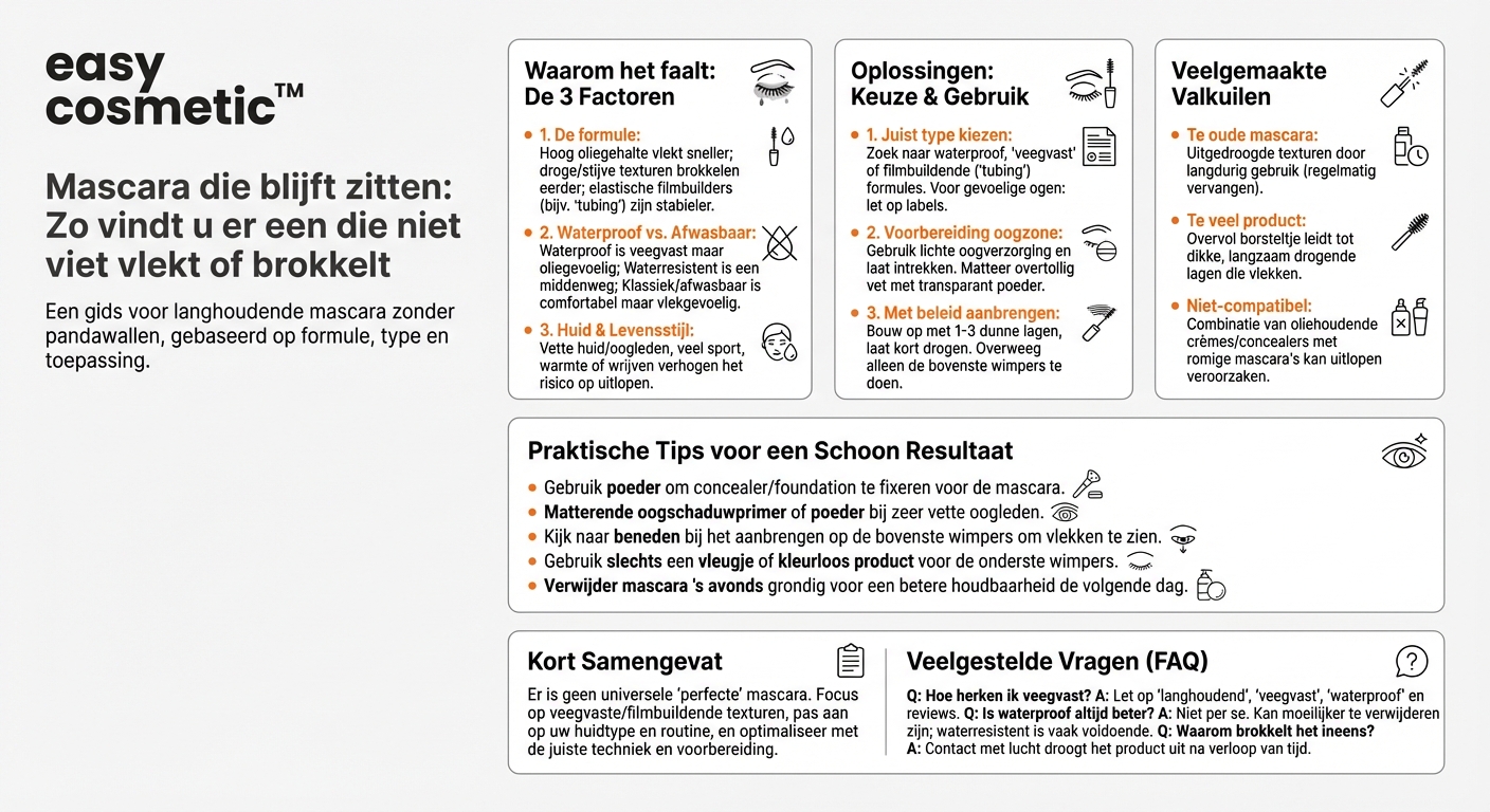 Welke mascara vlekt niet en brokkelt niet onder de ogen?