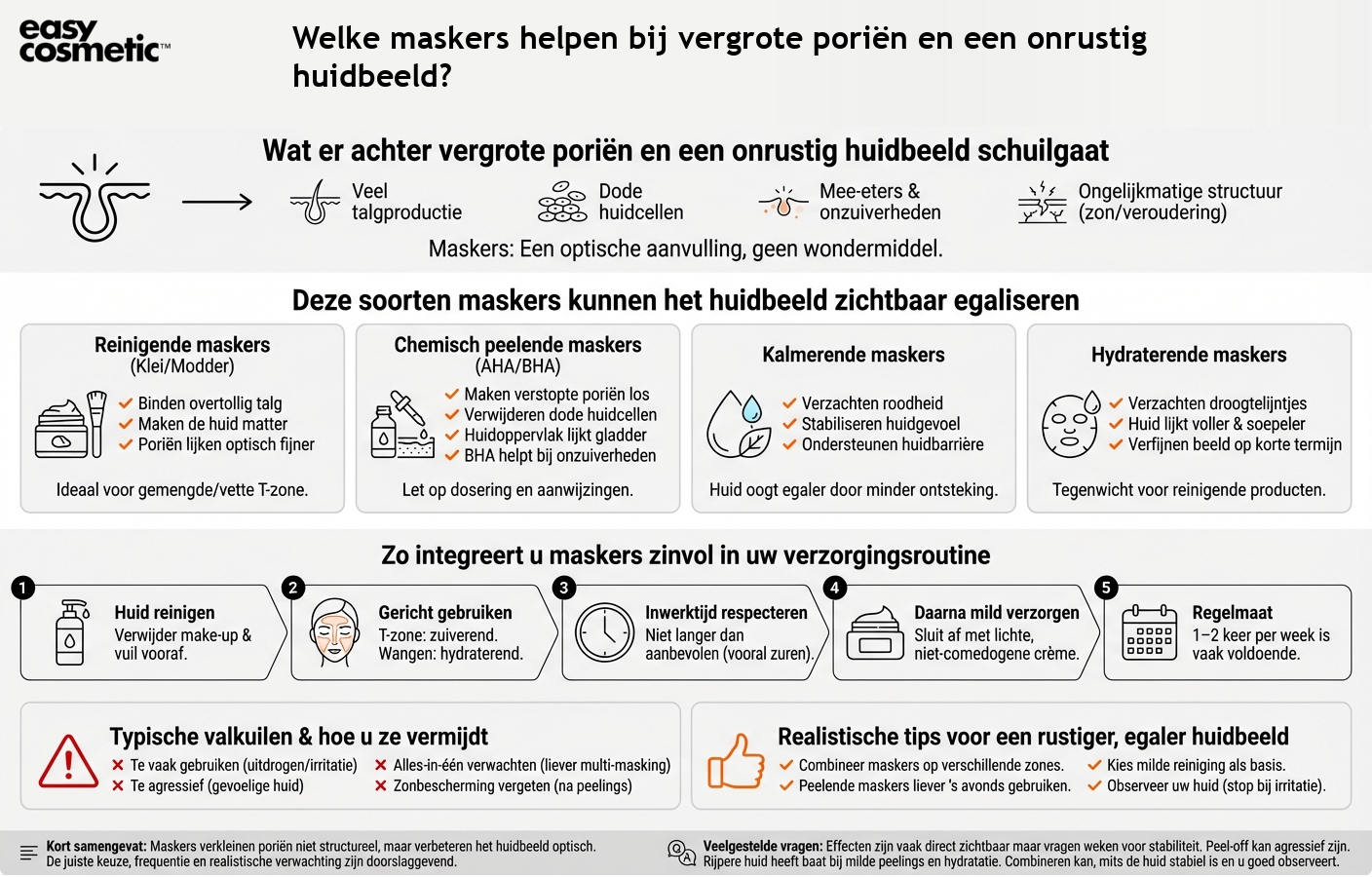 Welke maskers helpen bij vergrote poriën en een onrustig huidbeeld?