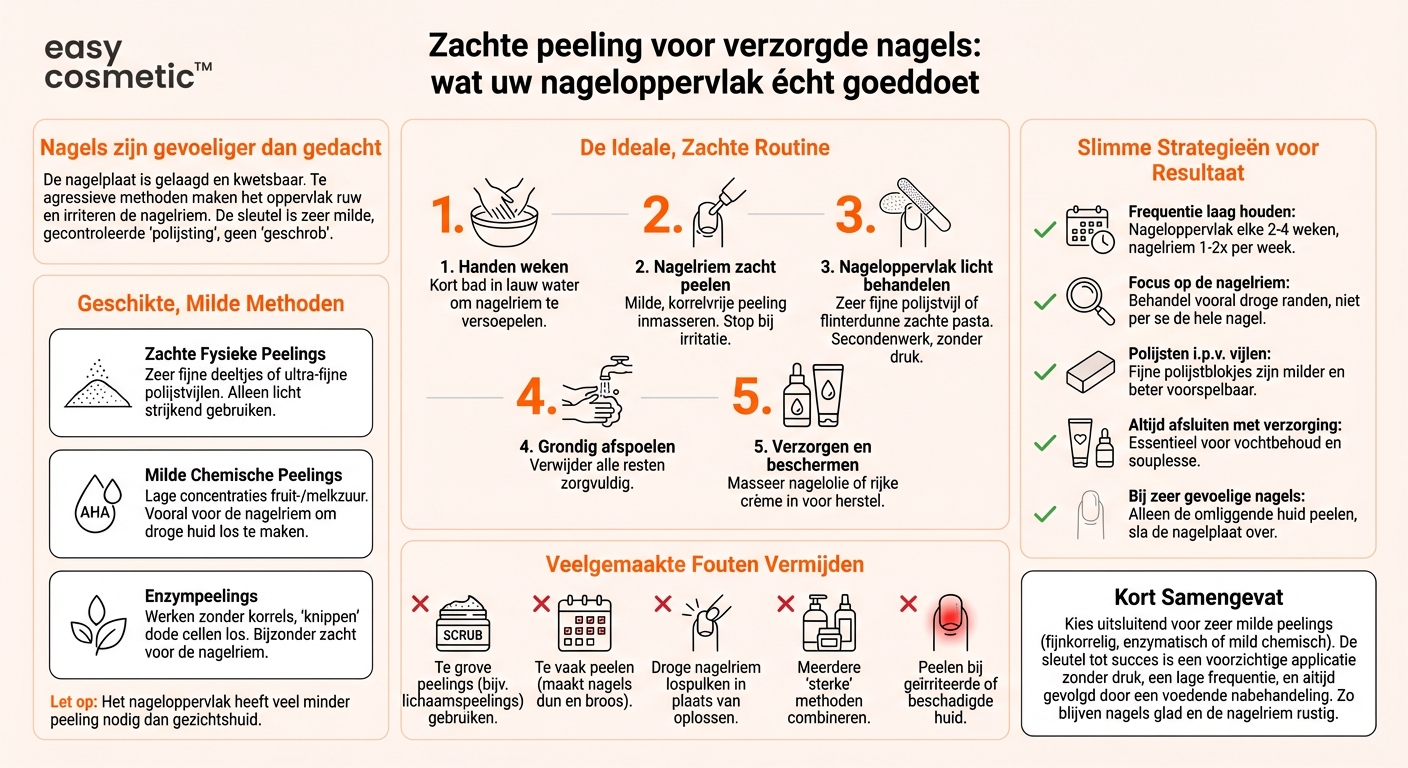 Welke milde peelings zijn geschikt voor het reinigen van het nageloppervlak en de nagelriemen?