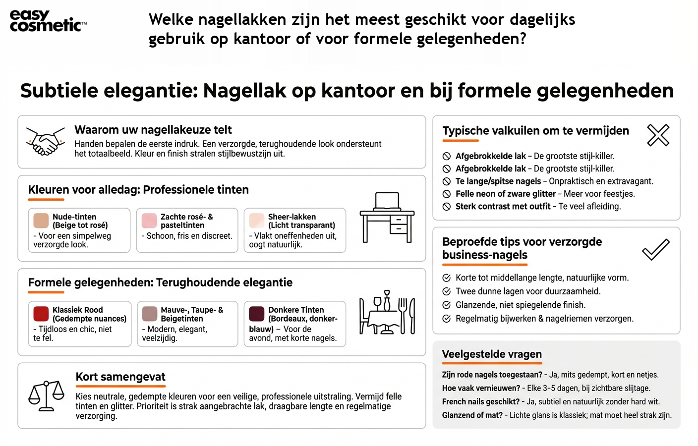 Welke nagellakken zijn het meest geschikt voor dagelijks gebruik op kantoor of voor formele gelegenheden?