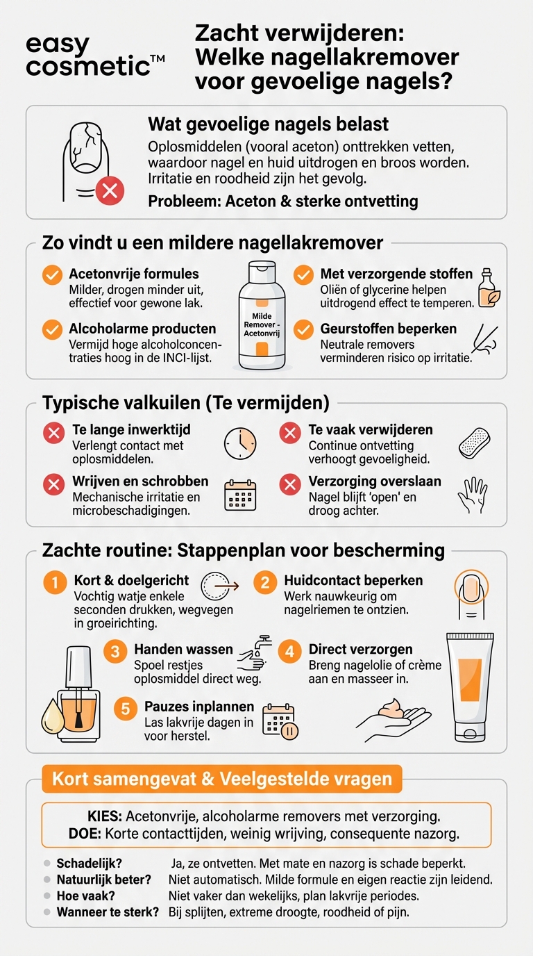 Welke nagellakremover is het meest geschikt voor gevoelige nagels en nagelriemen?