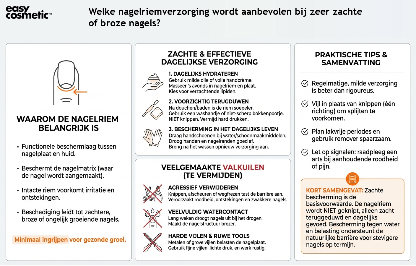 Welke nagelriemverzorging wordt aanbevolen bij zeer zachte of broze nagels?