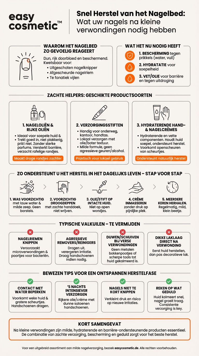 Welke nagelverzorgingsproducten zijn geschikt voor een zo snel mogelijke regeneratie na kleine verwondingen aan het nagelbed?