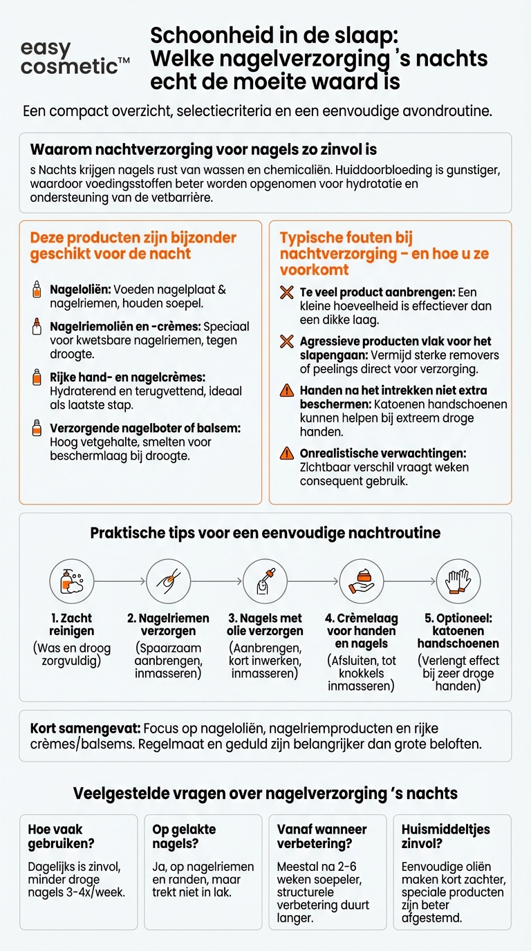 Welke nagelverzorgingsproducten zijn geschikt voor gebruik tijdens de nacht?