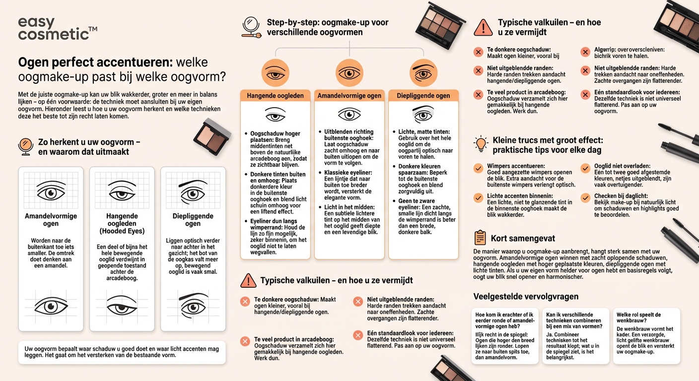 Welke oogmake-up past het beste bij mijn oogvorm (bijv. hangende oogleden, amandelvorm, diepliggende ogen)?