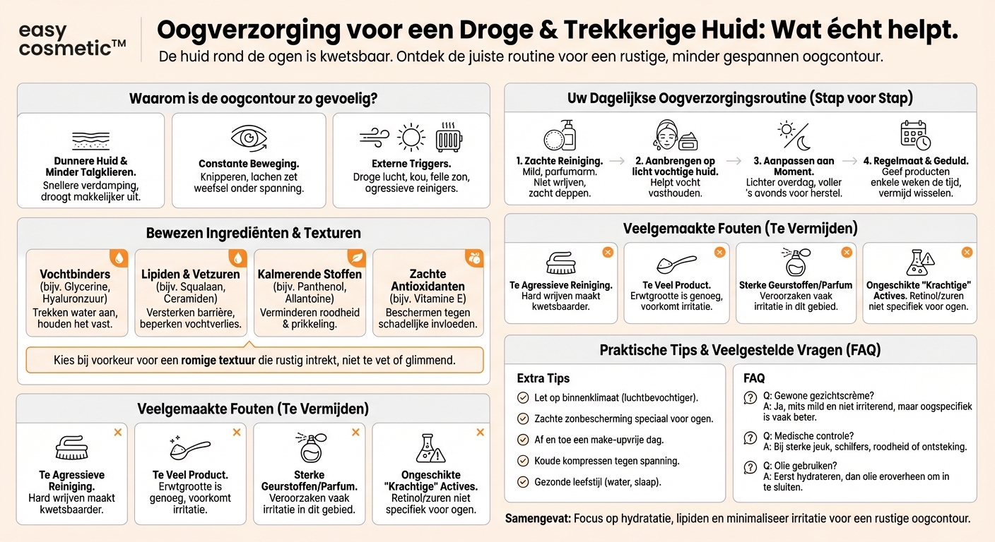 Welke oogverzorging is aan te raden bij een zeer droge, trekkende oogcontour?