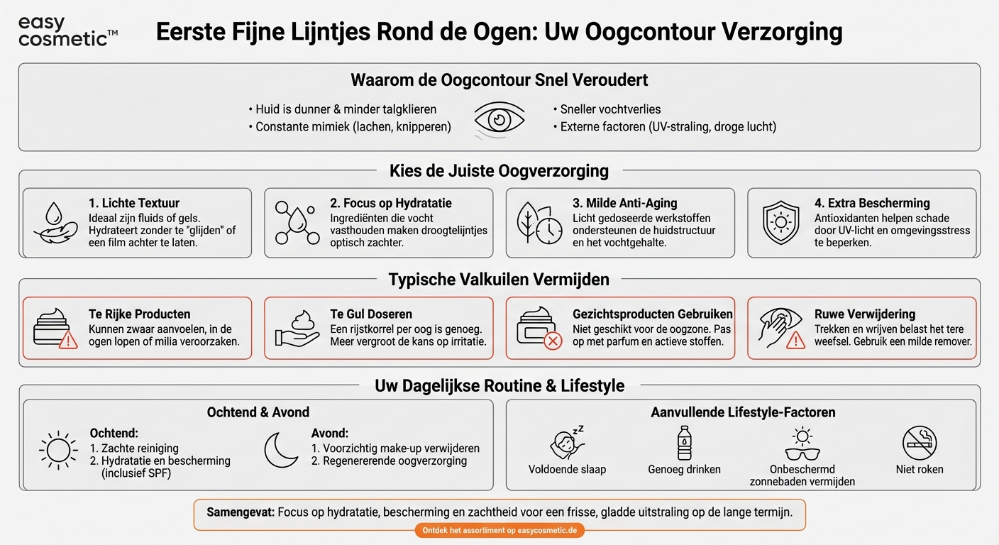 Welke oogverzorging wordt aanbevolen bij de eerste fijne lijntjes rond de ogen?