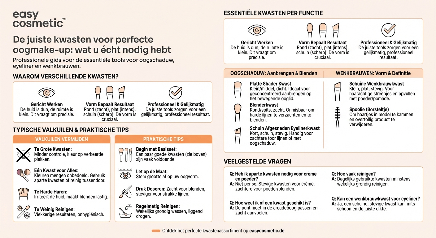 Welke penselen heb ik specifiek nodig voor oogmake-up zoals oogschaduw, eyeliner en wenkbrauwen?