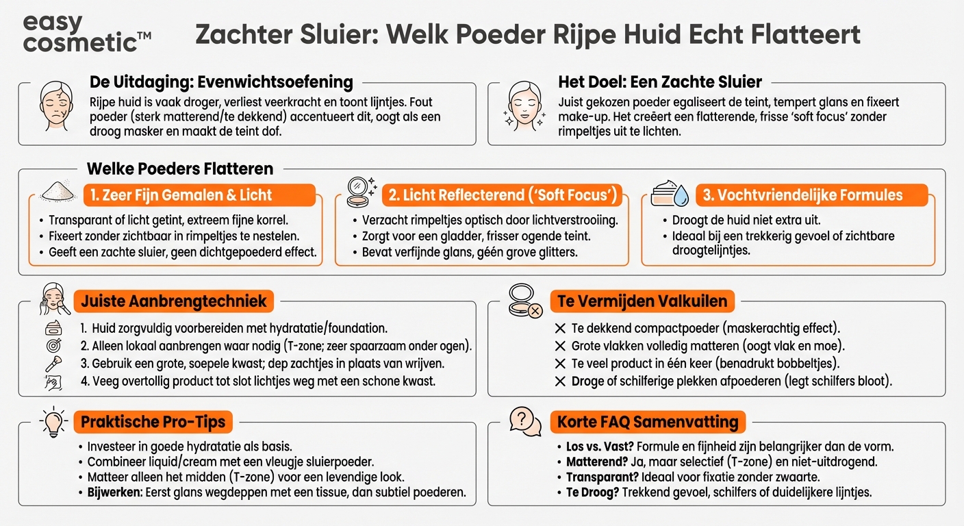 Welke poeder is geschikt voor een rijpe huid zonder lijntjes en rimpeltjes te benadrukken?