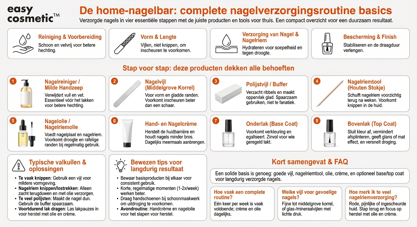 Welke producten moet je zeker in huis hebben voor een complete nagelverzorgingsroutine?