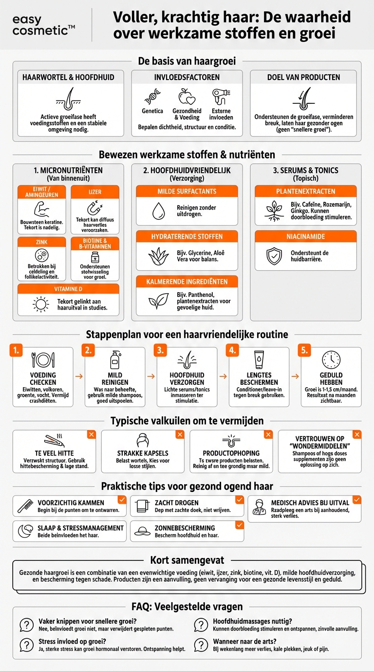 Welke producten of werkzame stoffen bevorderen een gezonde haargroei?