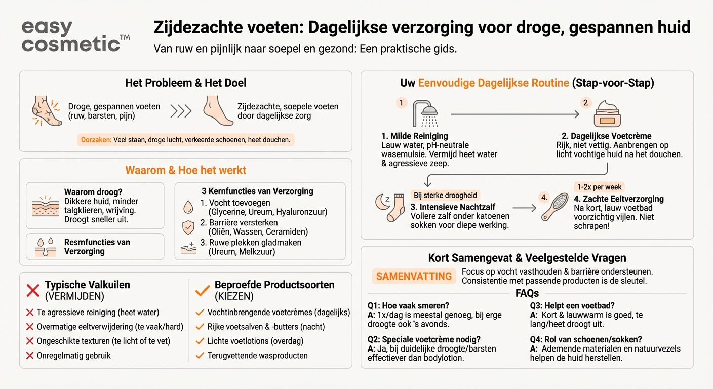 Welke producten zijn geschikt voor de dagelijkse verzorging van droge of gespannen voeten?