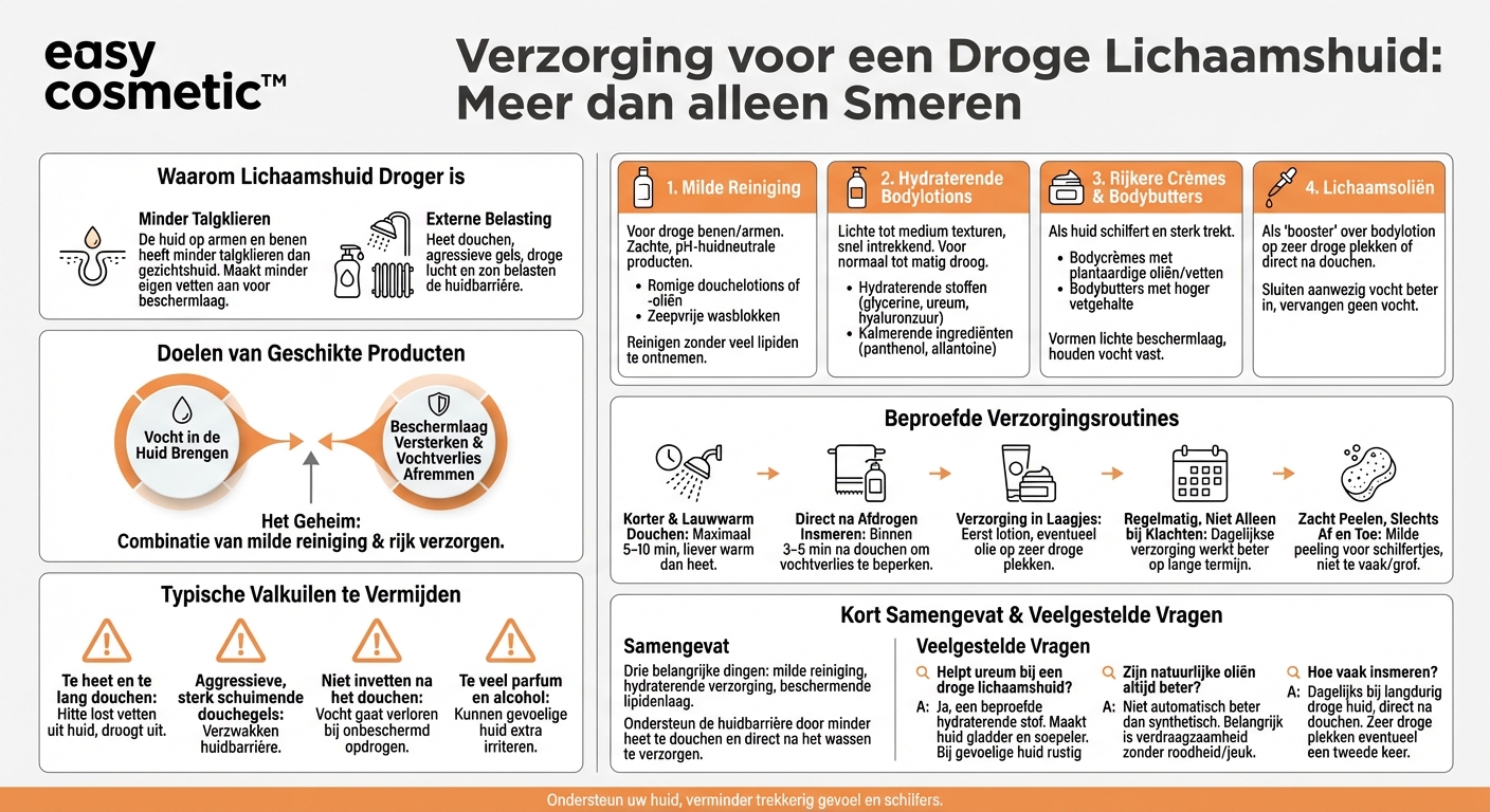 Welke producten zijn geschikt voor een droge lichaamshuid (bijvoorbeeld benen, armen)?