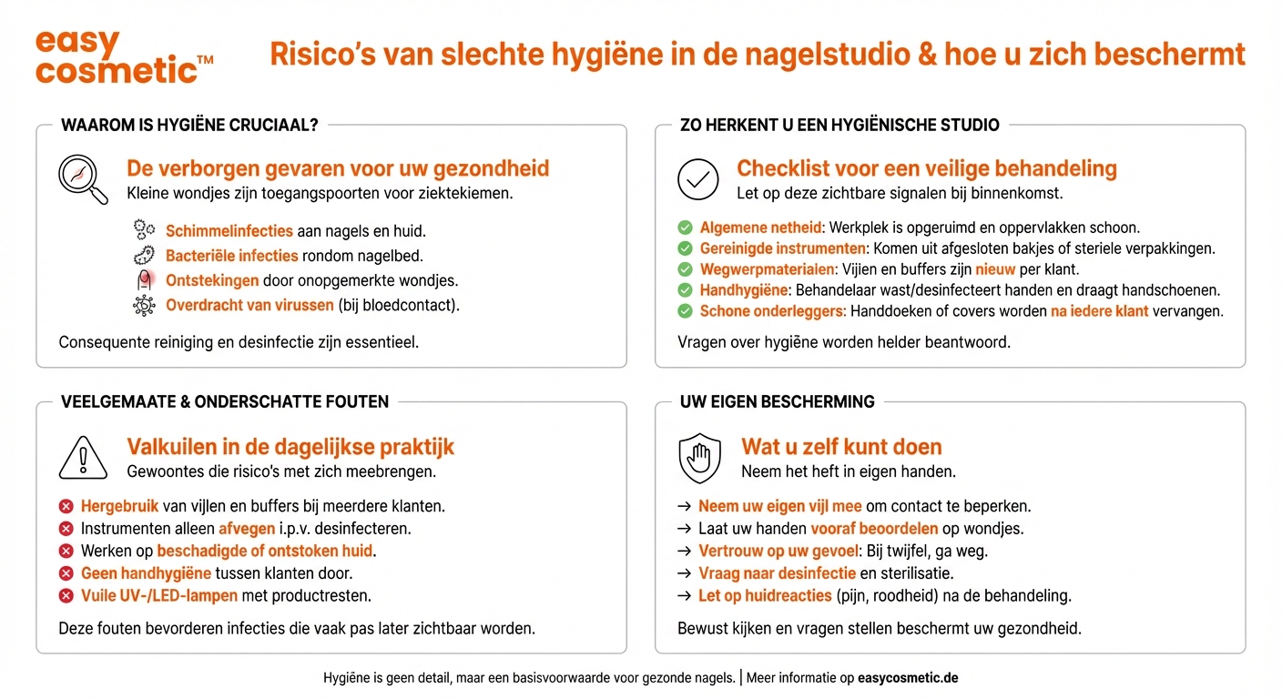 Welke risico’s bestaan er als er in de nagelstudio niet hygiënisch wordt gewerkt?