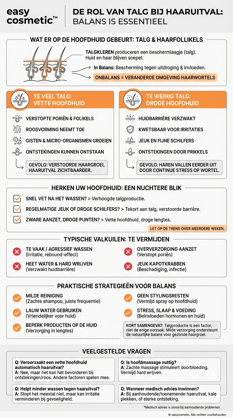 Welke rol speelt de talgproductie van de hoofdhuid (vettige of droge hoofdhuid) bij haaruitval?