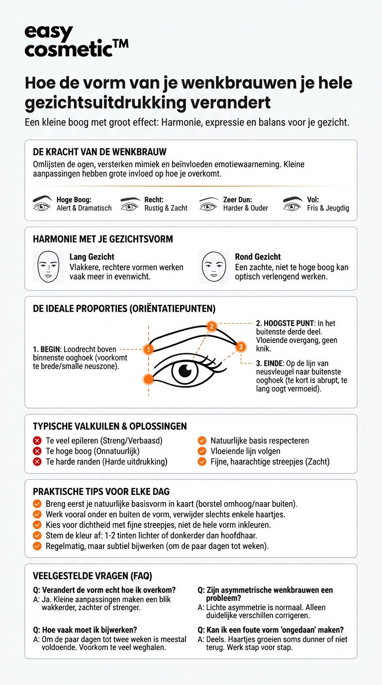 Welke rol speelt de vorm van de wenkbrauwen voor de algehele uitstraling van het gezicht?