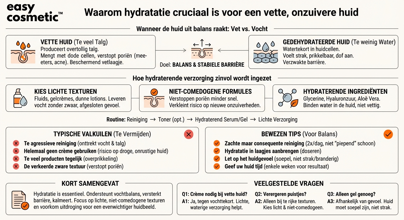 Welke rol speelt hydraterende verzorging bij een vette, tot puistjes neigende huid?