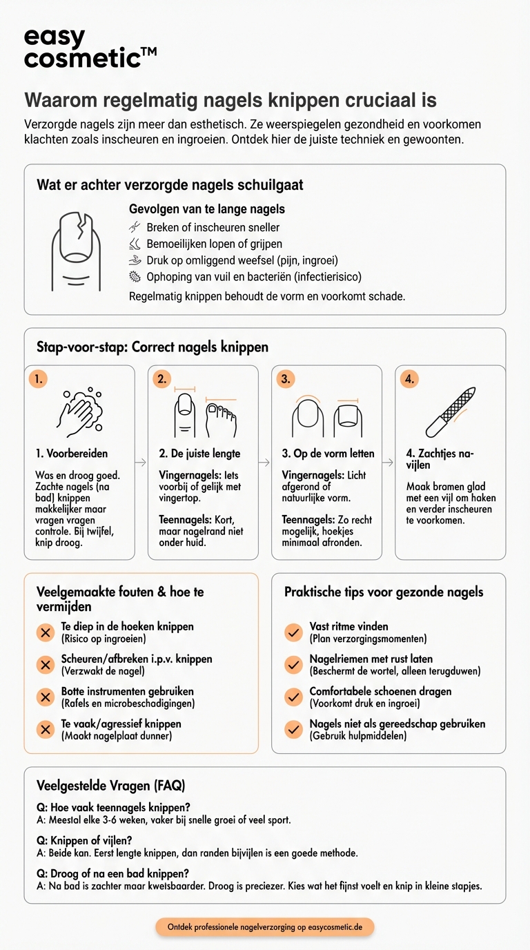 Welke rol speelt regelmatig knippen of kort houden van de nagels bij het voorkomen van nagelproblemen?