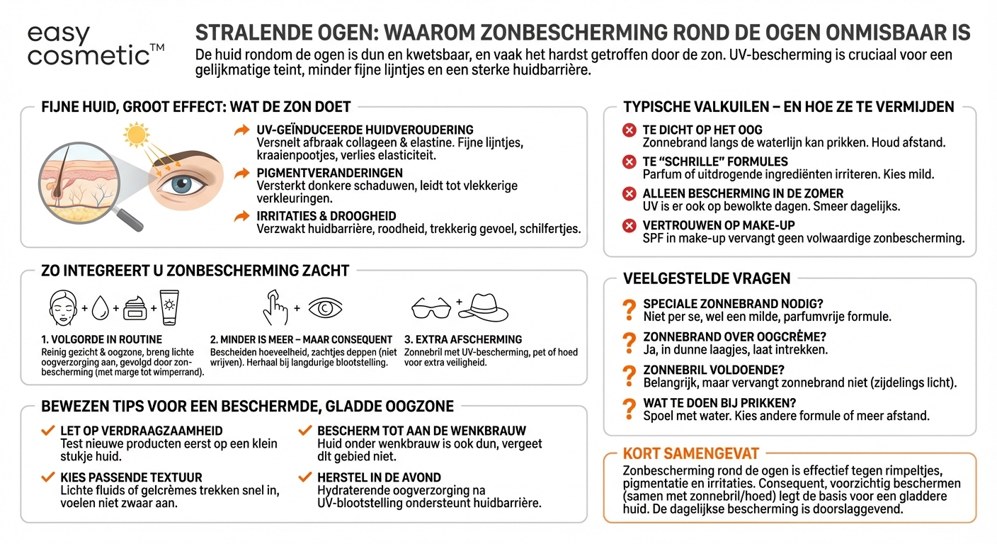 Welke rol speelt zonbescherming bij de verzorging van de oogcontour?