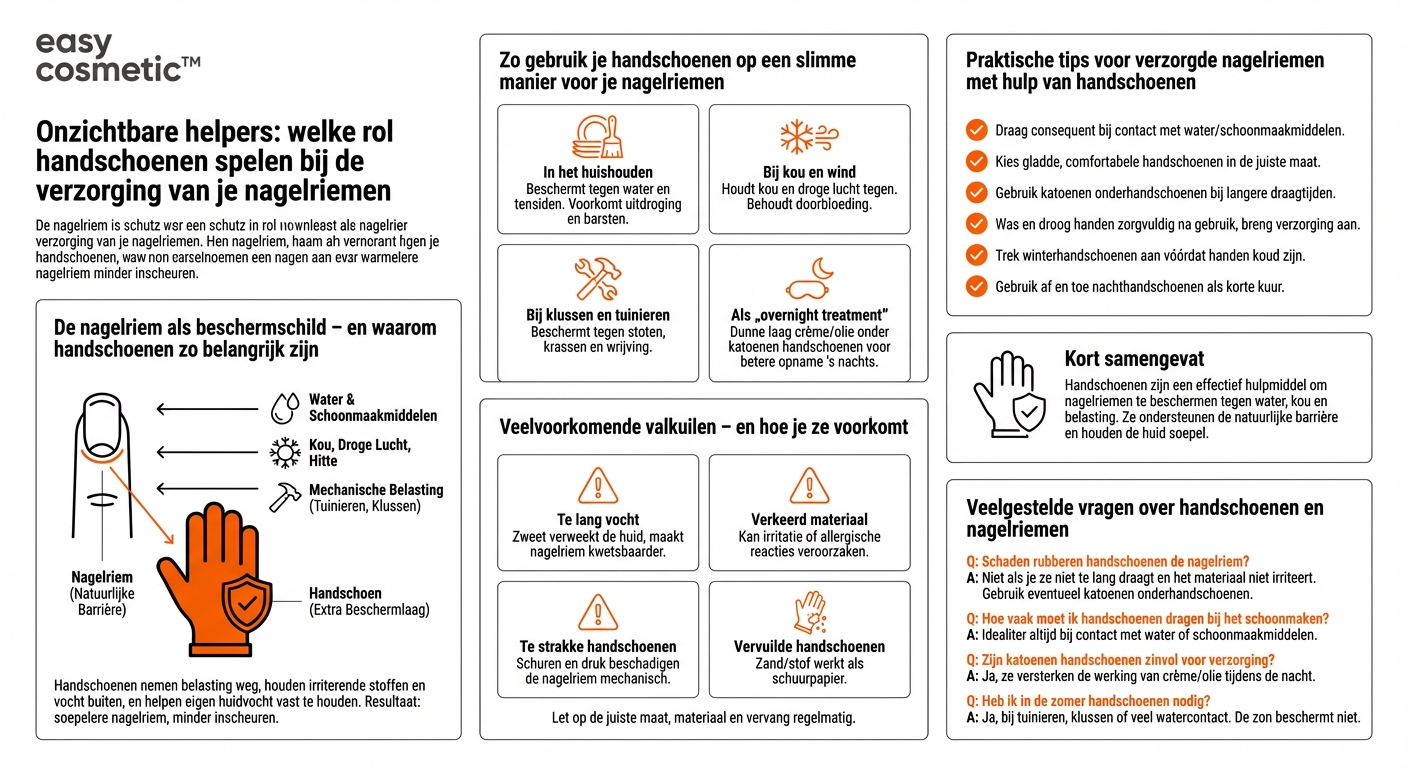 Welke rol spelen handschoenen bij de bescherming en verzorging van de nagelriem?