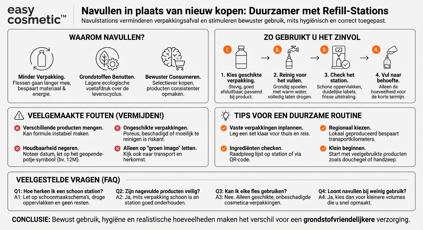 Welke rol spelen navulstations in winkels voor een duurzame verzorgingsroutine en waar moet ik op letten?