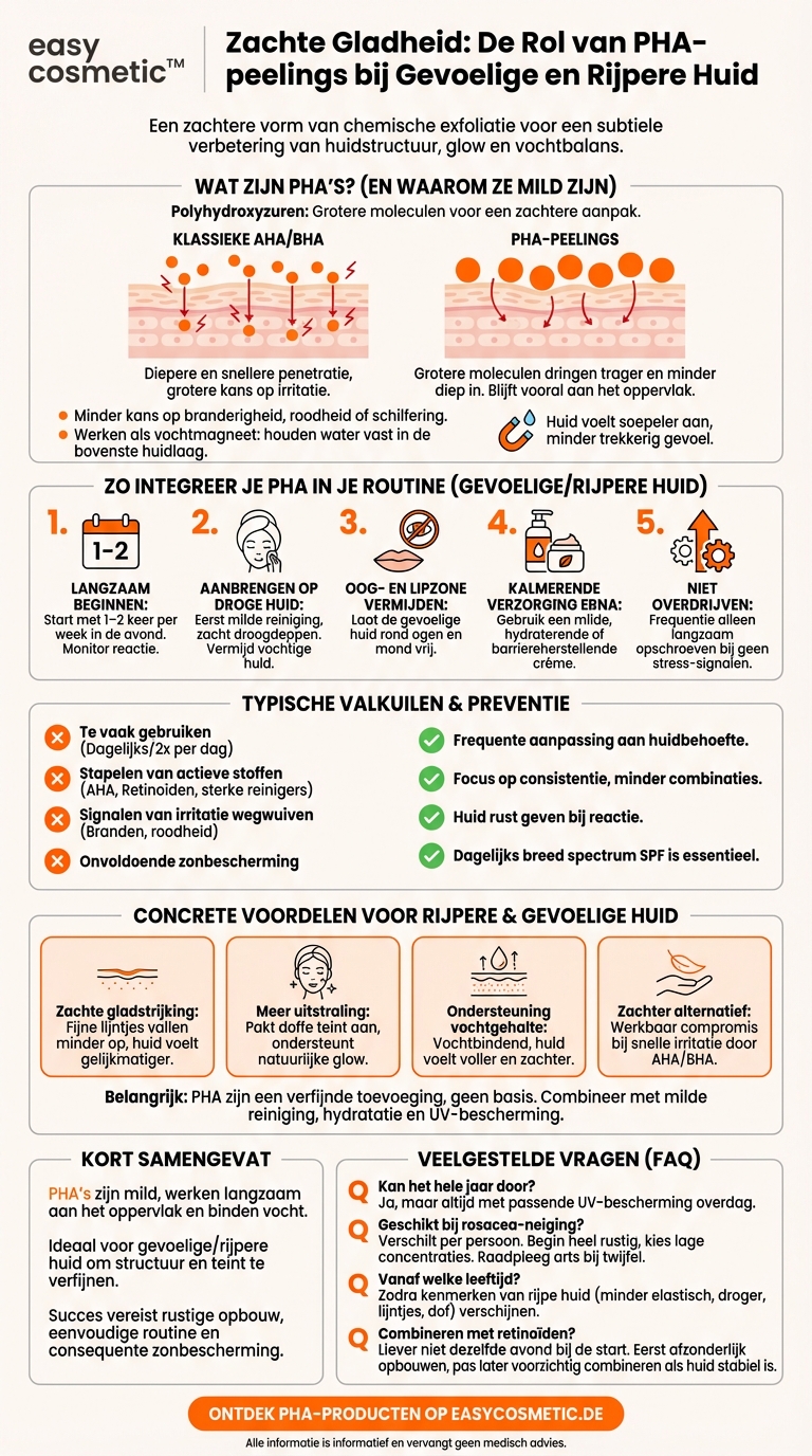 Welke rol spelen PHA-peelings bij een zeer gevoelige of rijpere huid?