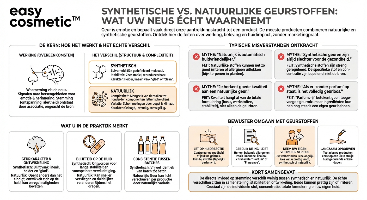 Welke rol spelen synthetische geurstoffen in vergelijking met natuurlijke als het gaat om werking en waarneming?