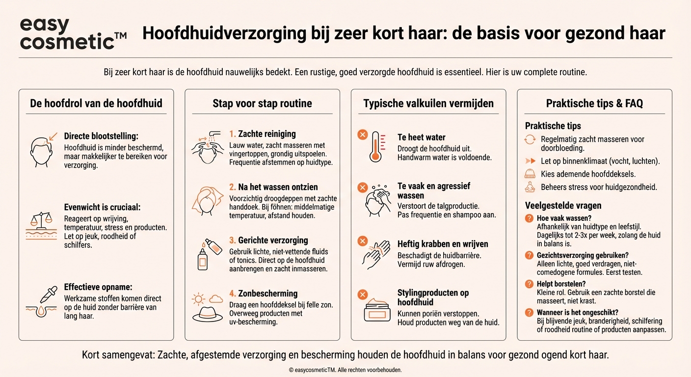 Welke routine is geschikt voor zeer kort haar wanneer de focus van de verzorging op de hoofdhuid ligt?