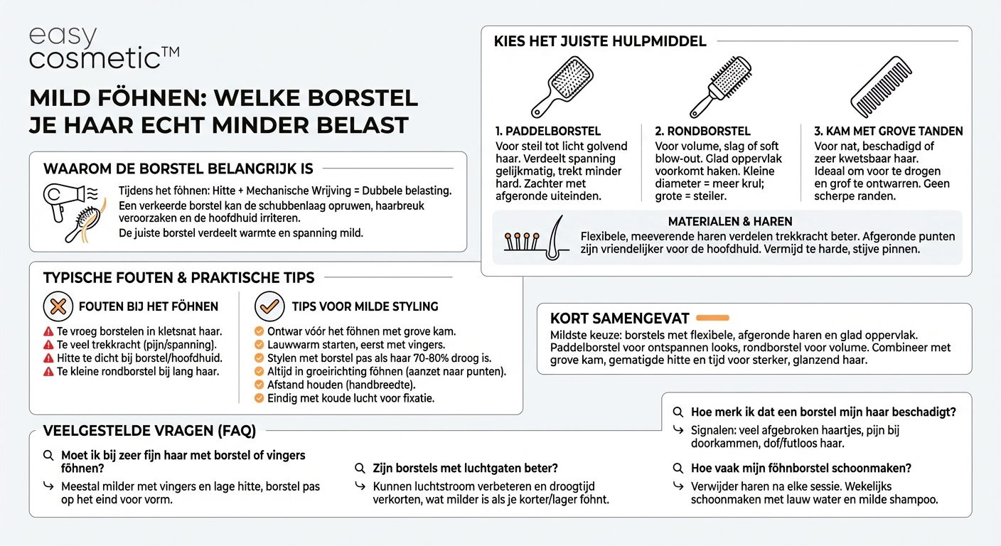 Welke soort borstel of kam is tijdens het föhnen het meest zacht voor het haar?
