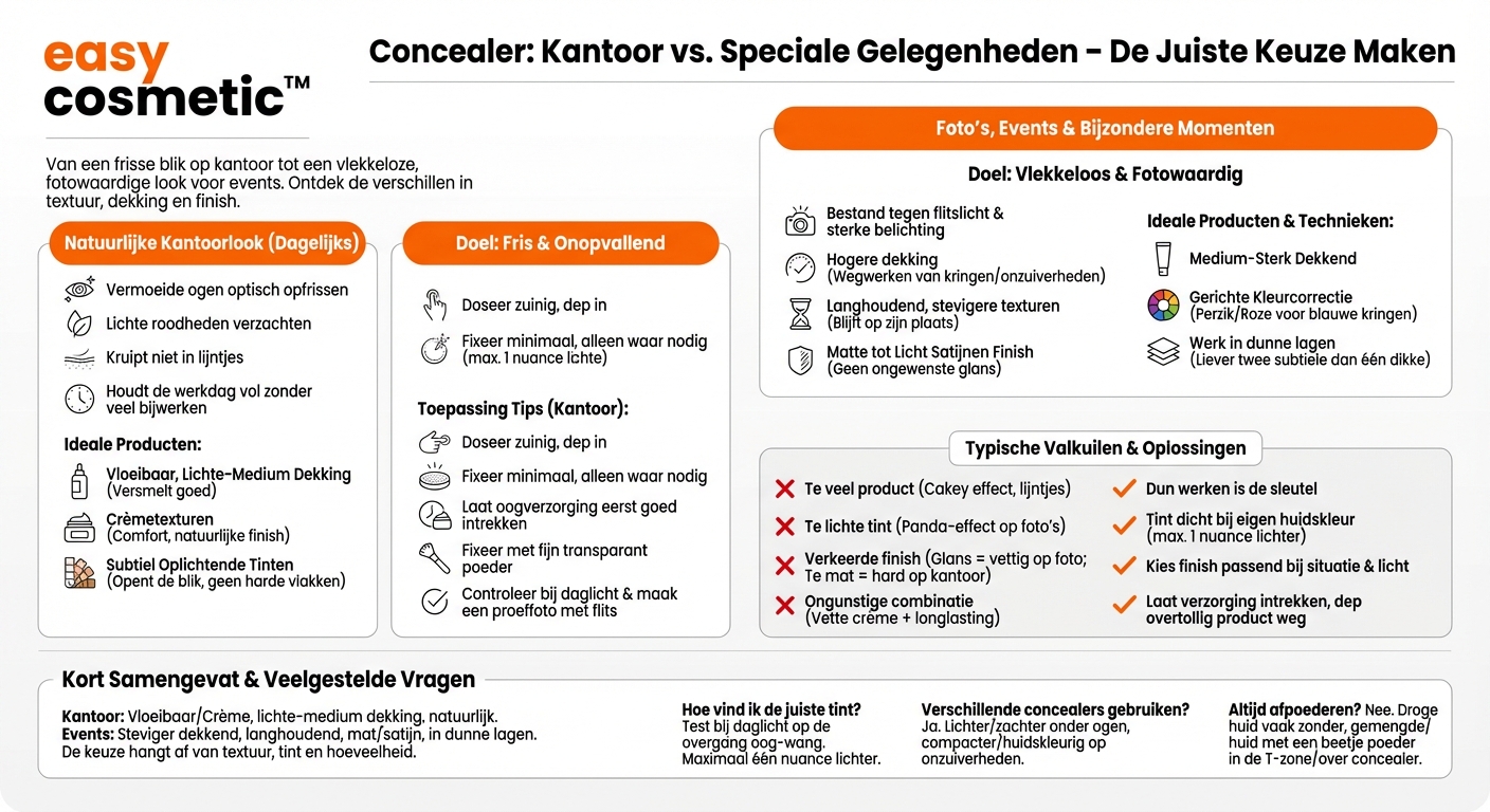Welke soort concealer is geschikt voor een werkdag op kantoor en welke voor foto’s of bijzondere gelegenheden?