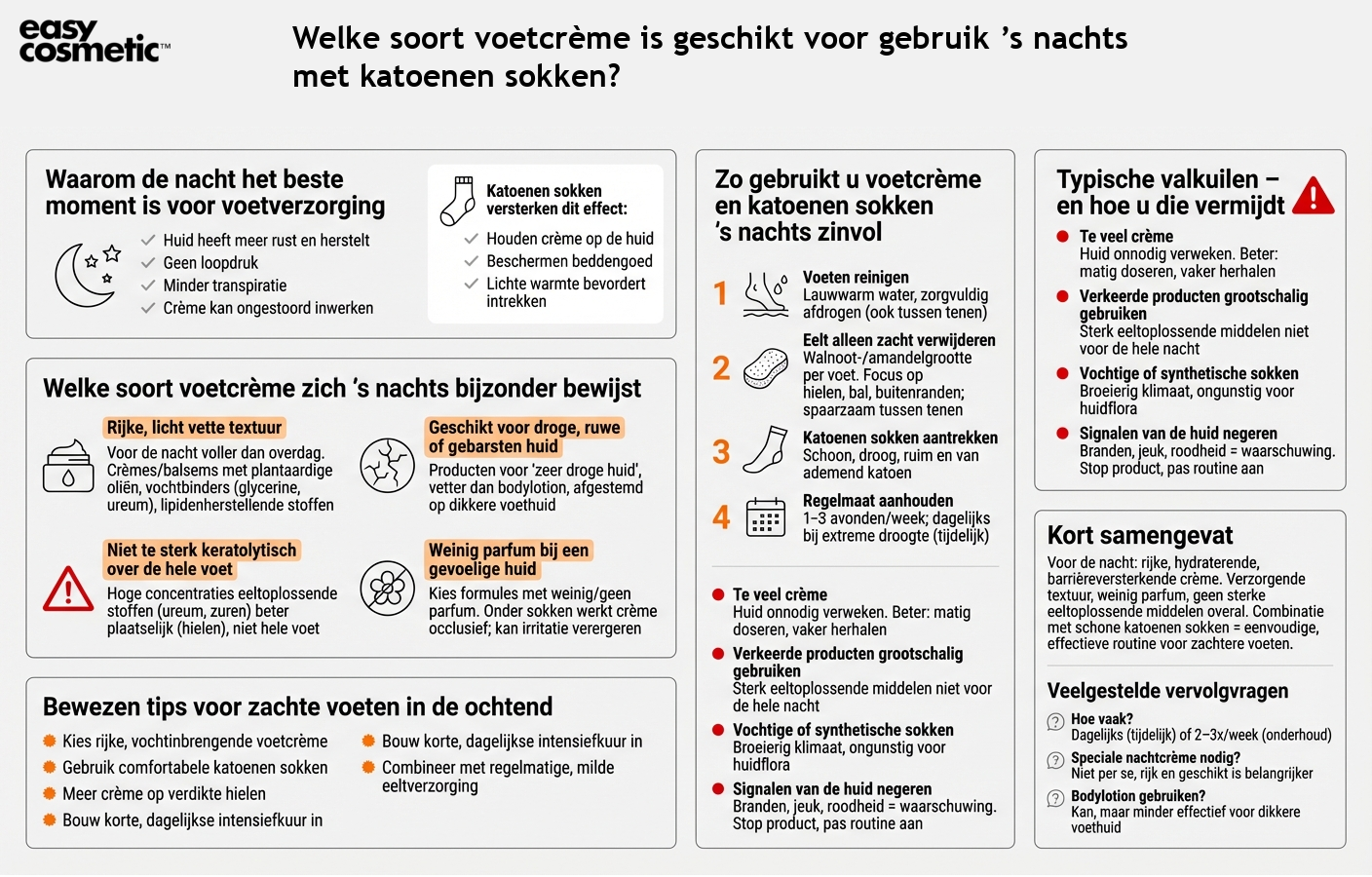 Welke soort voetcrème is geschikt voor gebruik ’s nachts met katoenen sokken?
