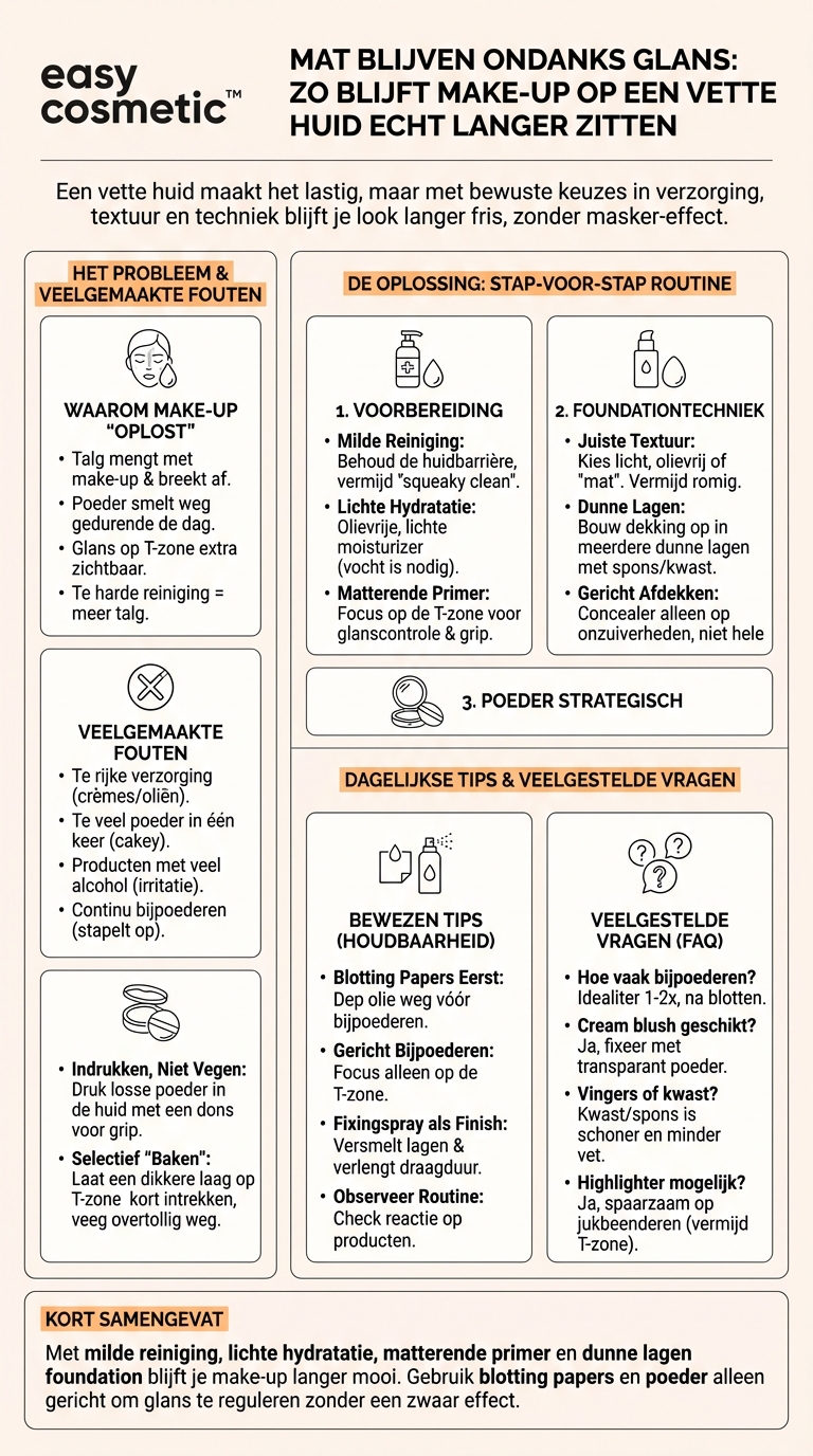 Welke speciale technieken zijn er zodat make-up bij een vette huid langer mat blijft?