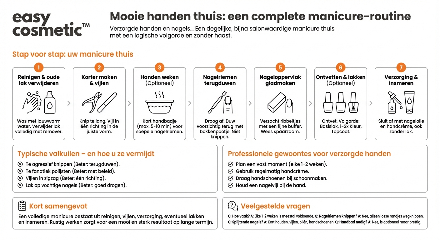 Welke stappen horen bij een complete manicure-routine voor thuis?