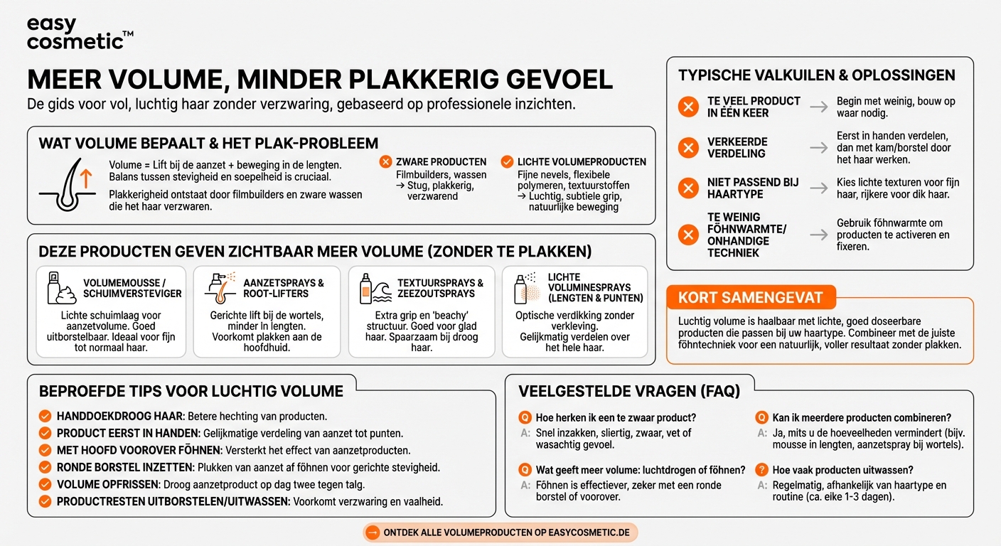 Welke stylingproducten geven volume zonder het haar te laten plakken?