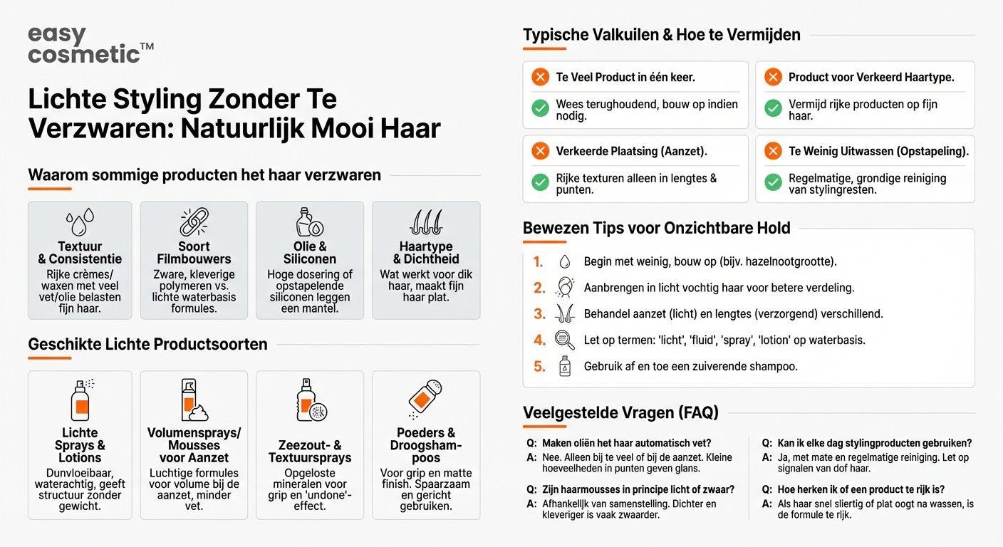 Welke stylingproducten verzwaren het haar niet en laten geen vette film achter?