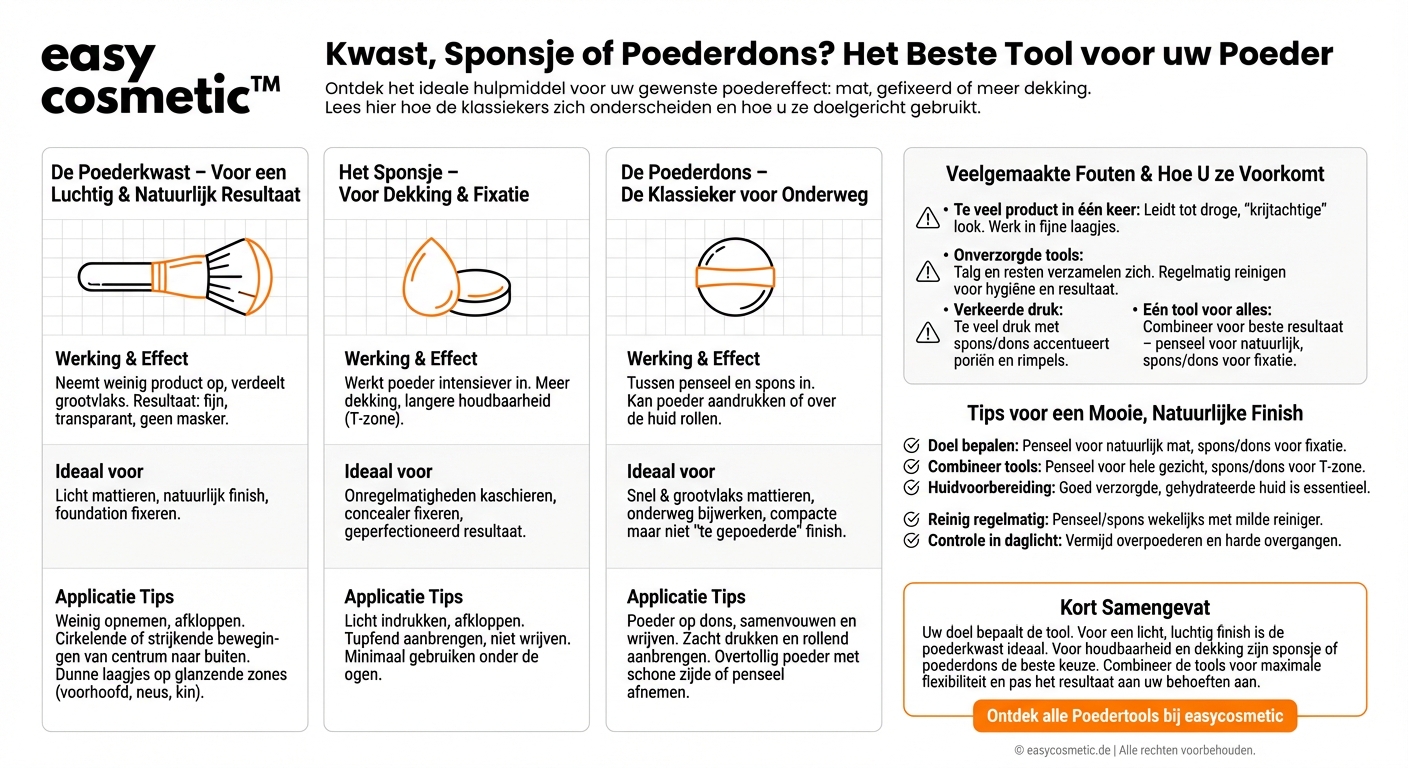 Welke tool is beter om poeder aan te brengen: kwast, sponsje of poederdons?