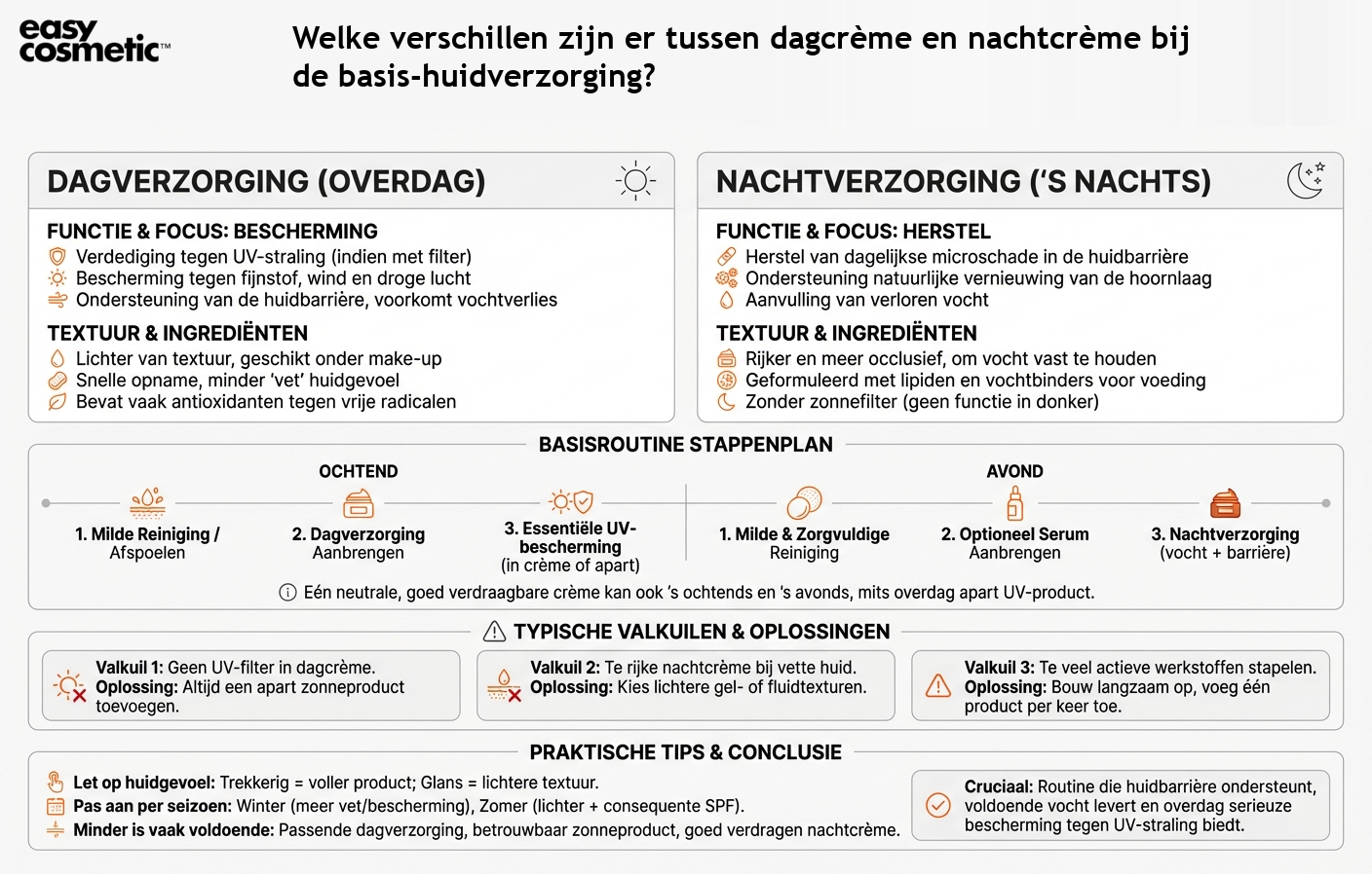 Welke verschillen zijn er tussen dagcrème en nachtcrème bij de basis-huidverzorging?