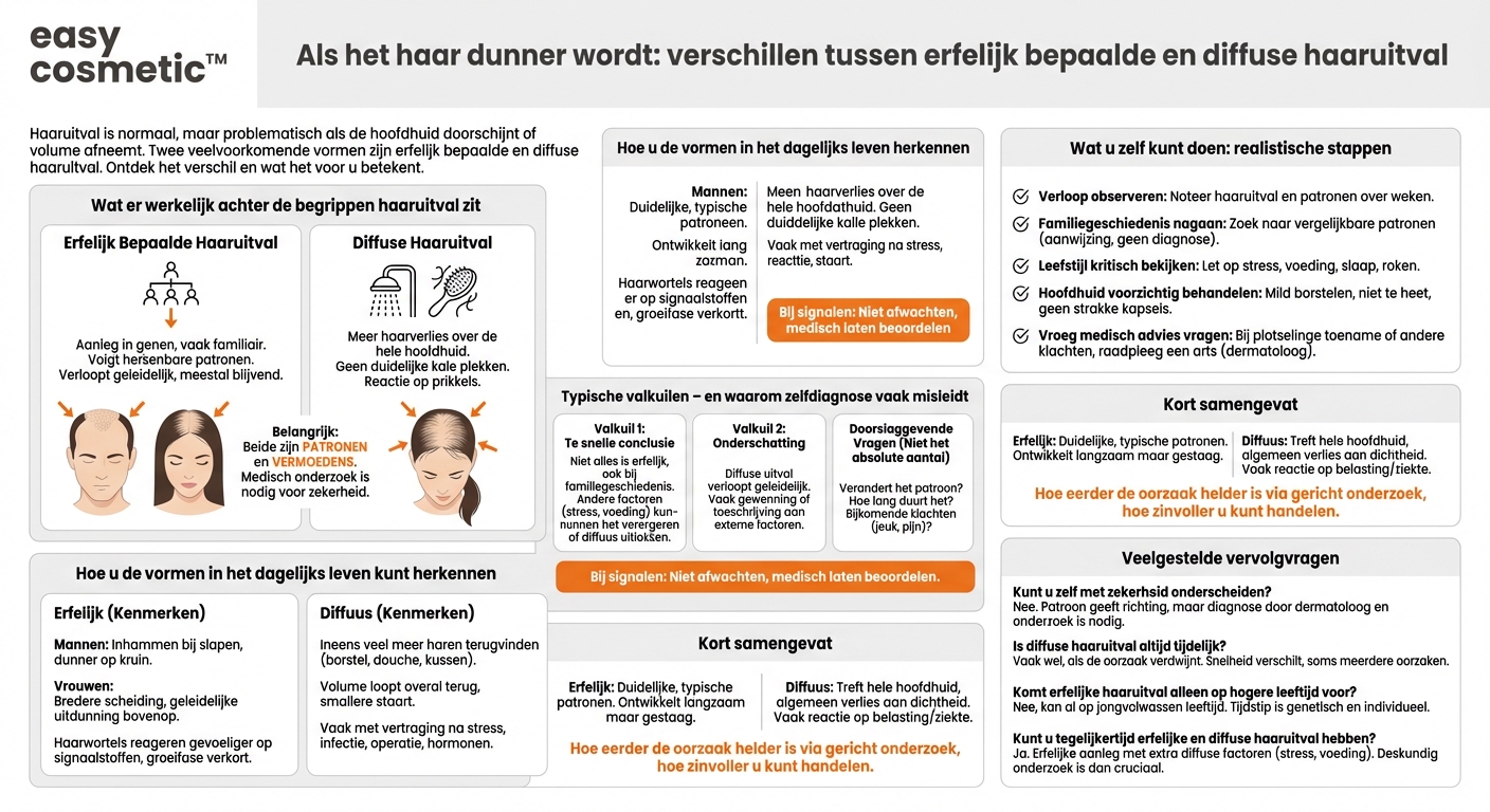 Welke verschillen zijn er tussen erfelijke haaruitval en diffuse haaruitval?