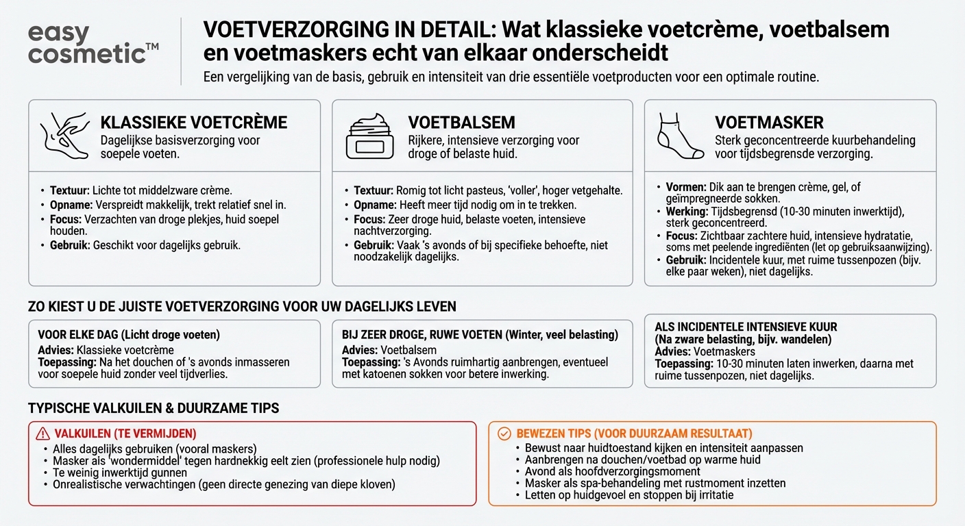 Welke verschillen zijn er tussen klassieke voetcrèmes, voetbalsem en voetmaskers?