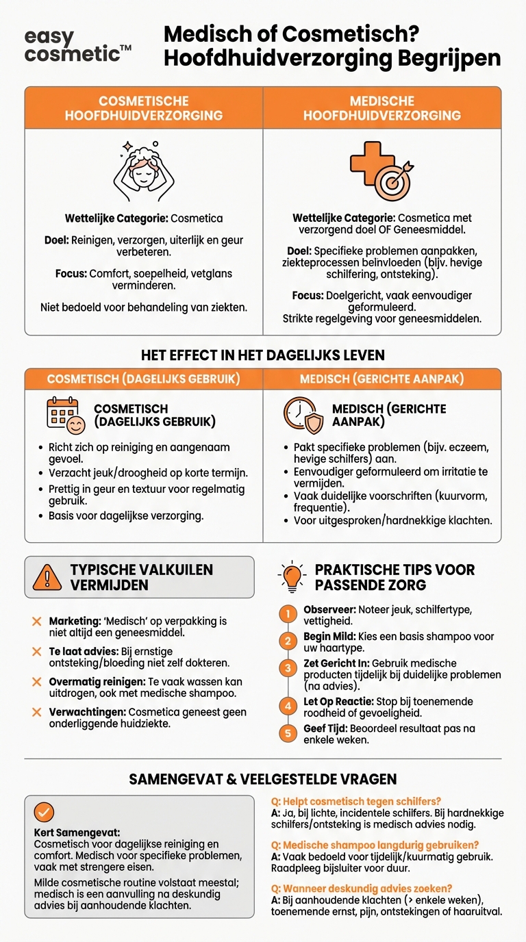 Welke verschillen zijn er tussen medicinale en cosmetische producten voor hoofdhuidverzorging?