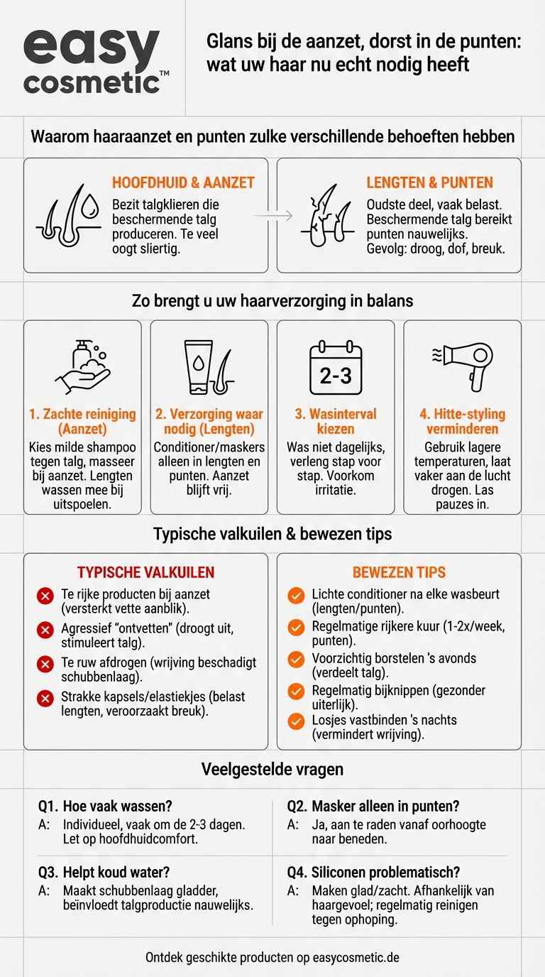 Welke verzorging heb ik nodig bij een vette haaraanzet en droge punten?