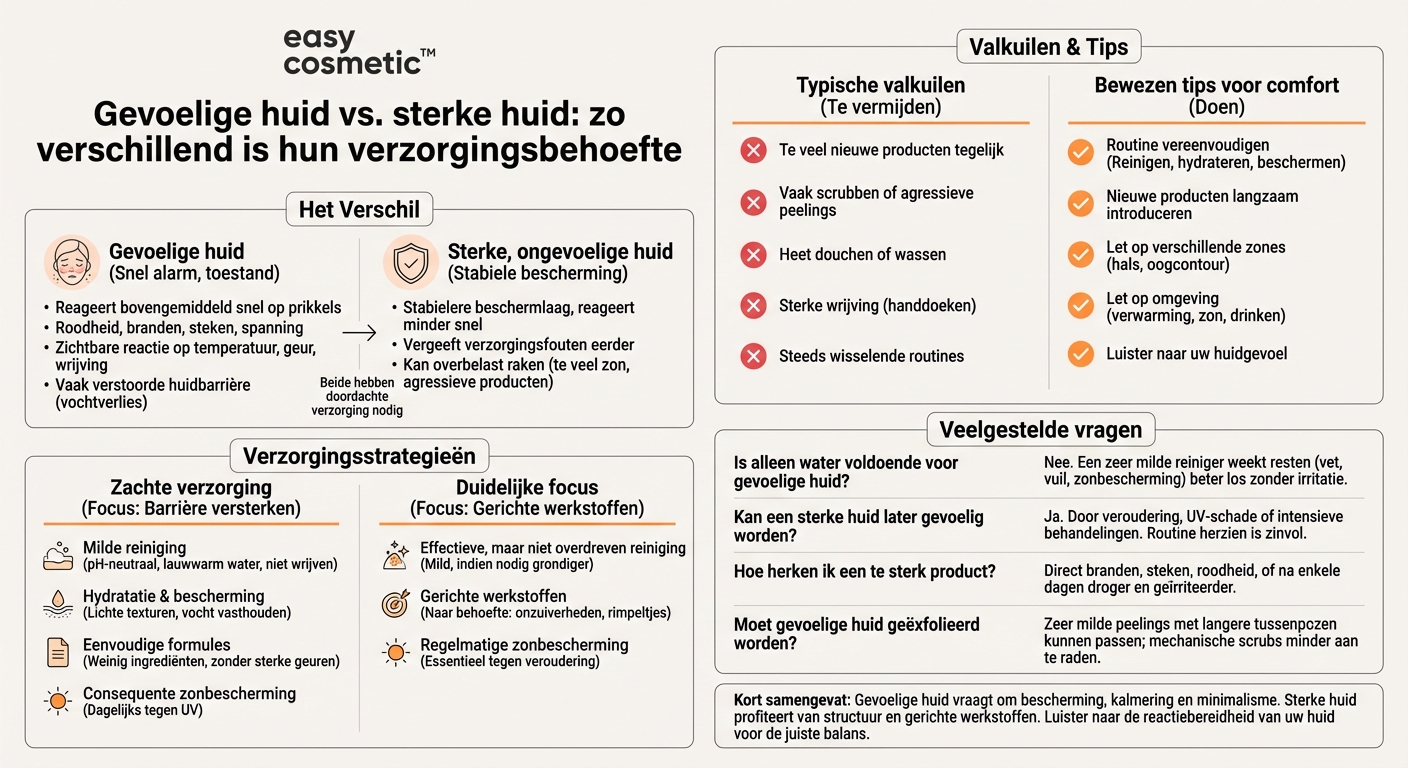 Welke verzorging heeft gevoelige huid nodig in vergelijking met robuuste, ongevoelige huid?