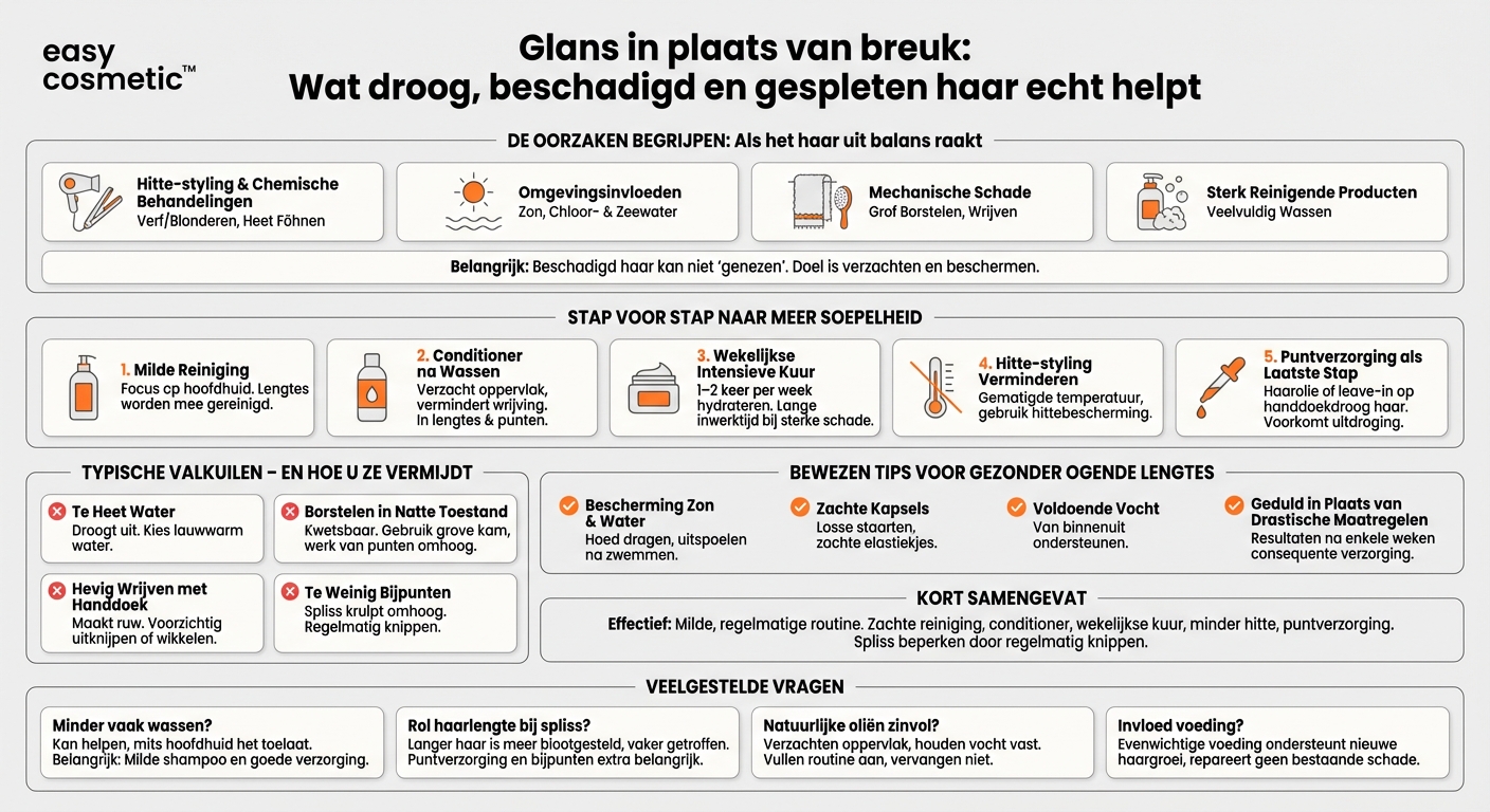 Welke verzorging helpt bij droog, beschadigd of gespleten haar?