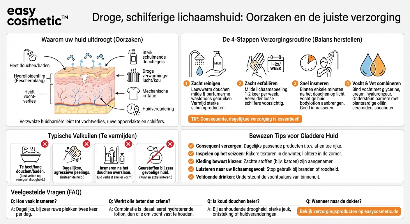 Welke verzorging helpt bij een droge lichaamshuid of schilfers op armen en benen?