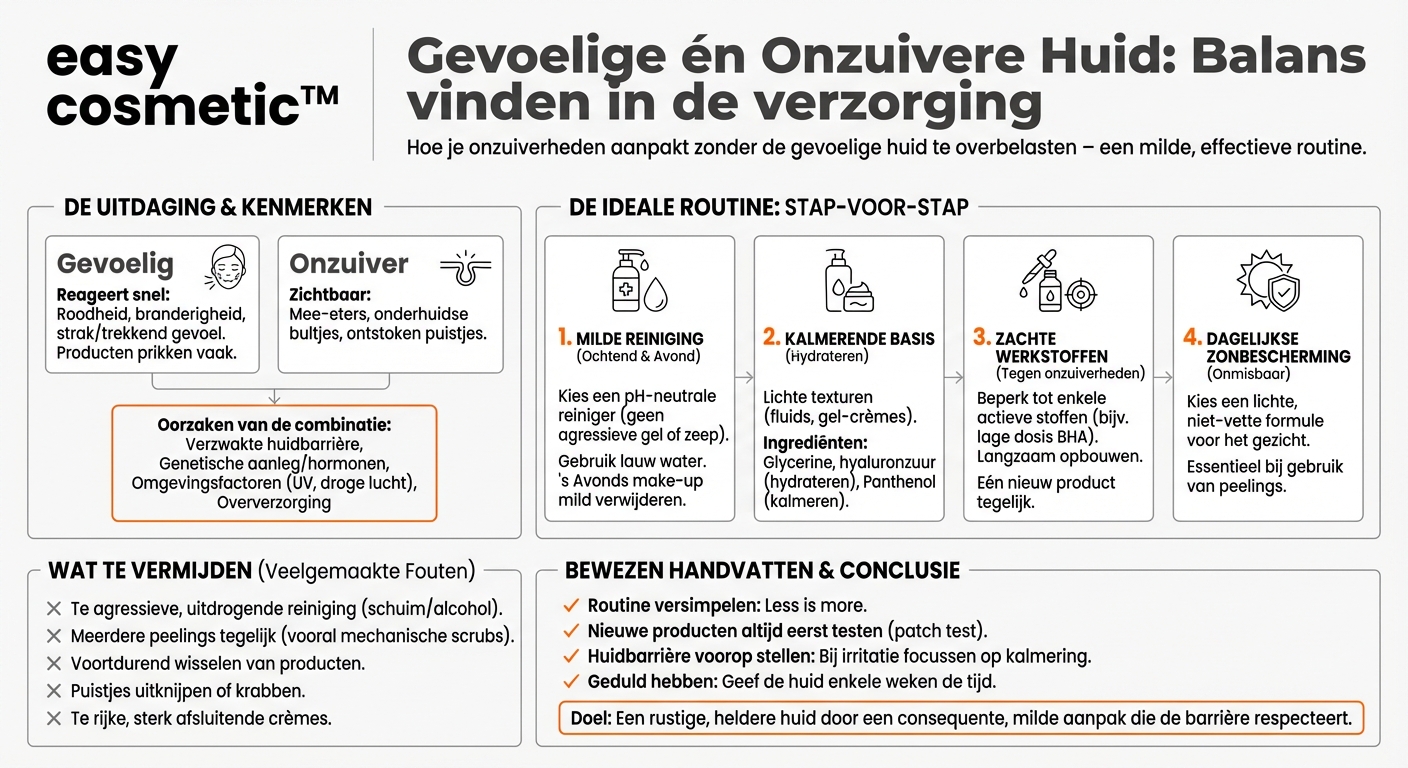 Welke verzorging is geschikt voor tegelijk onzuivere en gevoelige huid?
